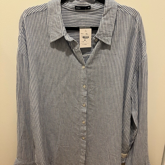 Striped blue and white women’s blouse linen blend - Picture 5 of 10